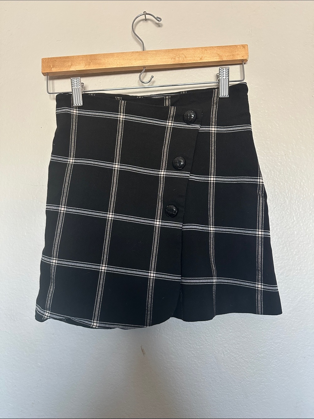 Urban Outfitters Black & White Windowpane Button Mini Skirt